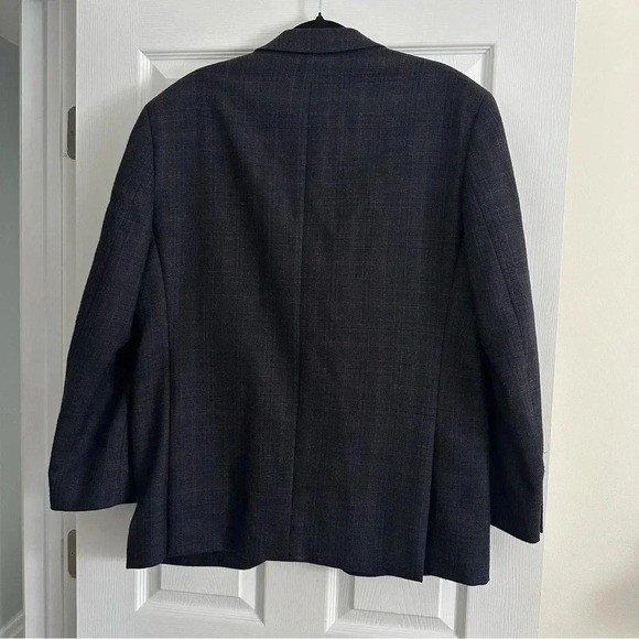 Size 42R Alfred Sung Luxury Wool Navy Blue Plaid Suit Jacket - Picture 3 of 6